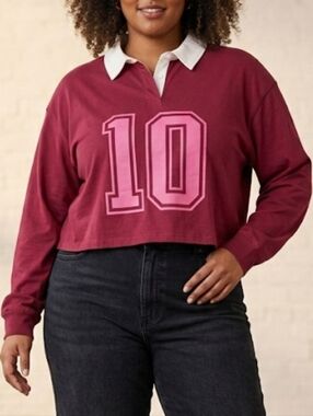 Mighty Fine Burgundy Long Sleeve Shirt with Pink Number 10 Size XL